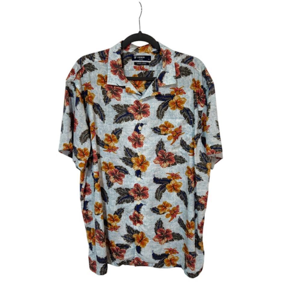 Cremieux Classics Mens Supima Cotton Shirt Size XL Blue Floral Casual Preppy